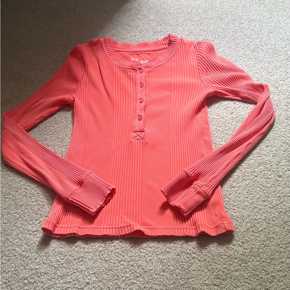 Aerie Vibrant Coral Ribbed Top
